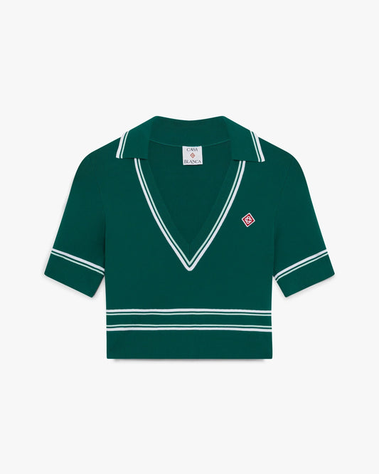 Green Cropped Knit Polo Shirt | Casablanca Paris | Image 1