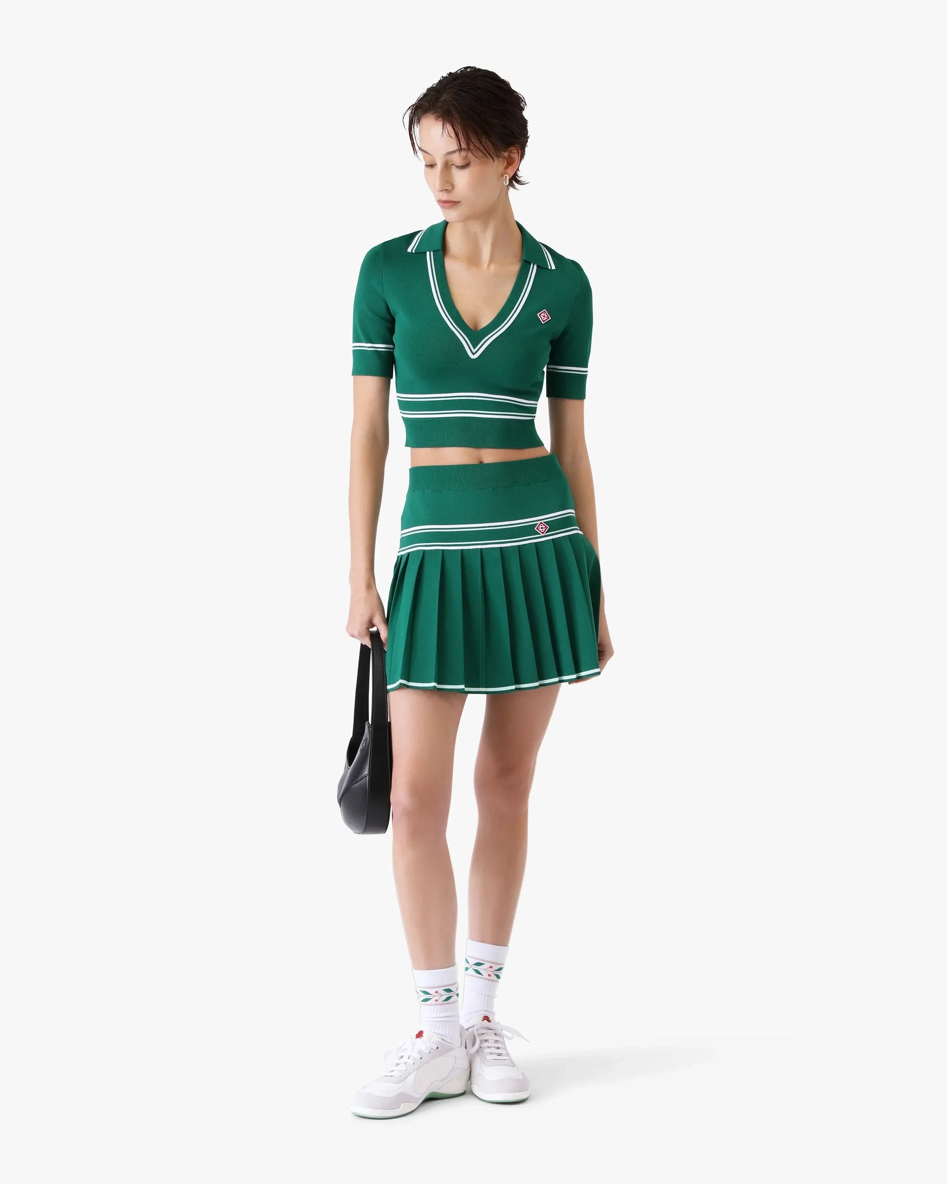 Green Cropped Knit Polo Shirt | Casablanca Paris | Image 2