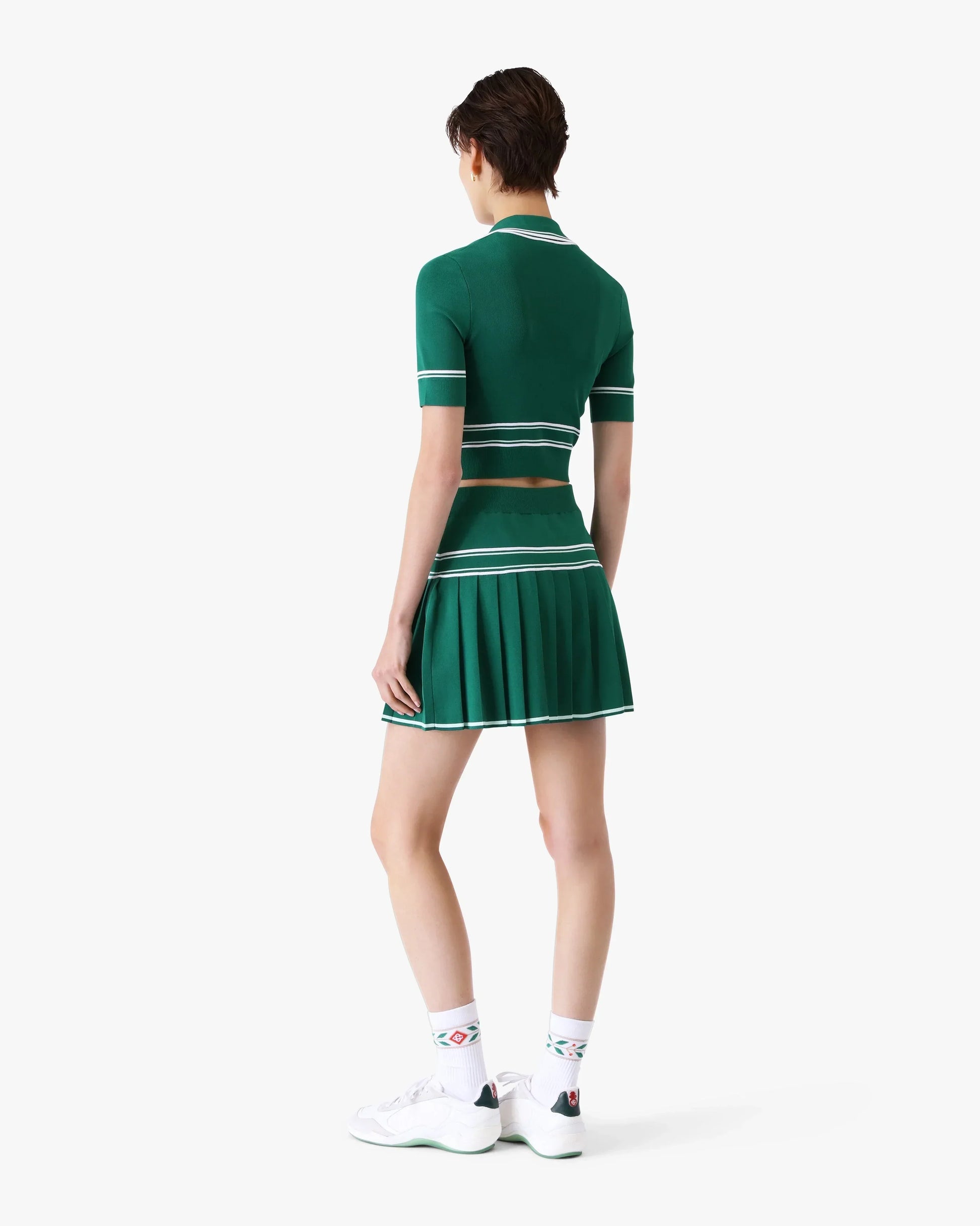 Green Cropped Knit Polo Shirt | Casablanca Paris | Image 3
