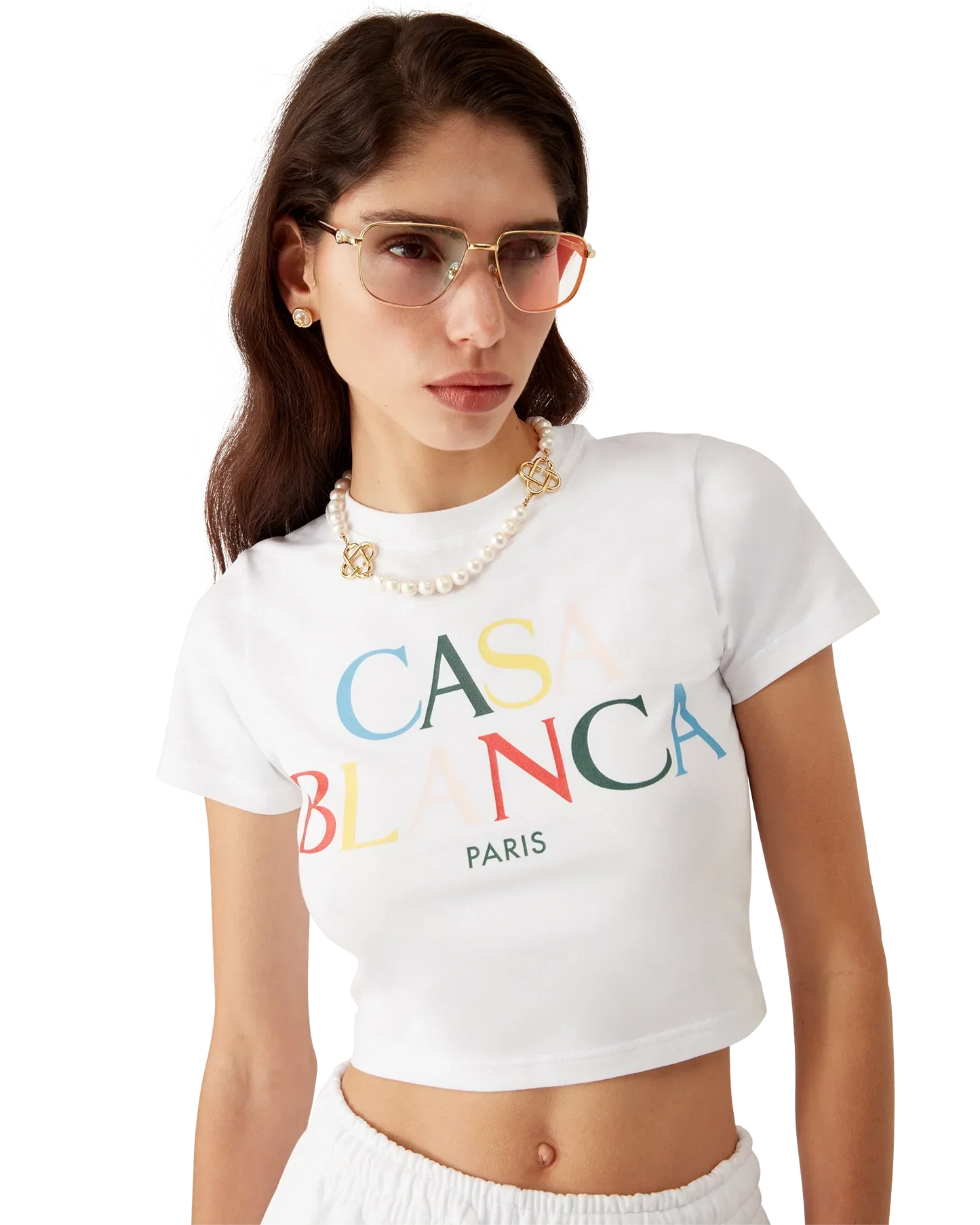 Stacked Logo Cropped Short Sleeve T-Shirt | Casablanca Paris | Image 5