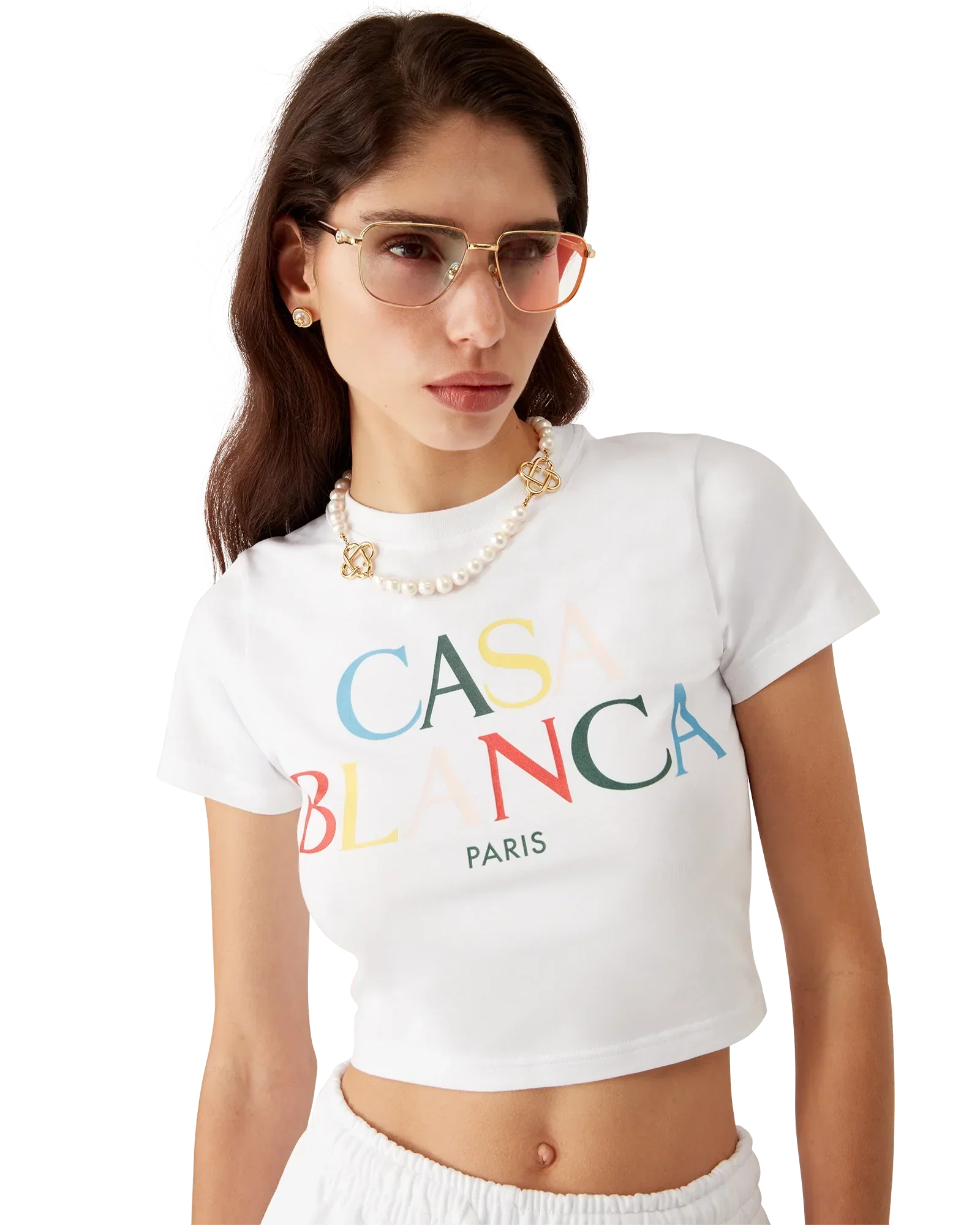Stacked Logo Cropped Short Sleeve T-Shirt | Casablanca Paris | Image 5