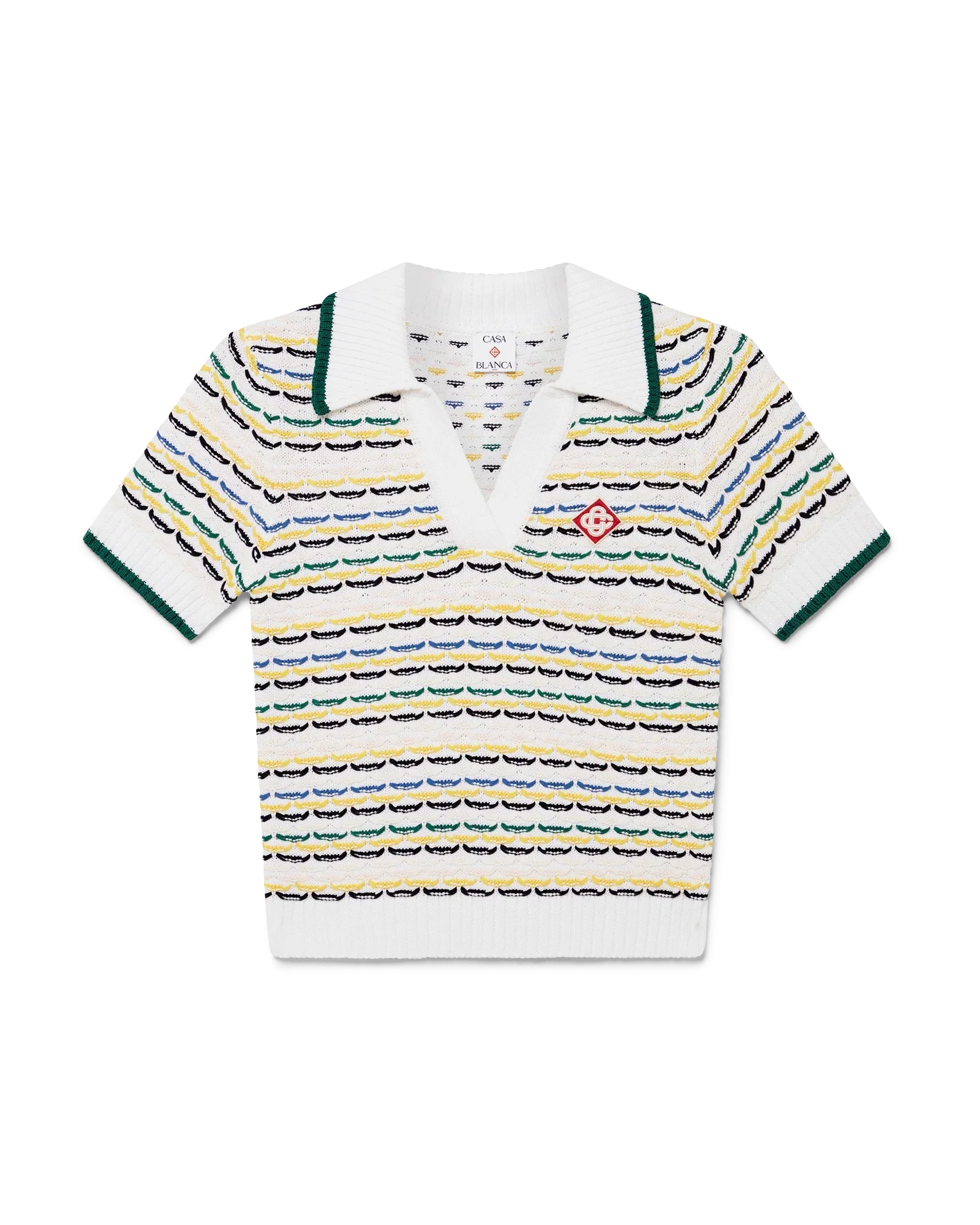 Cotton Tuck Stitch Cropped Polo Shirt | Casablanca Paris | Image 1