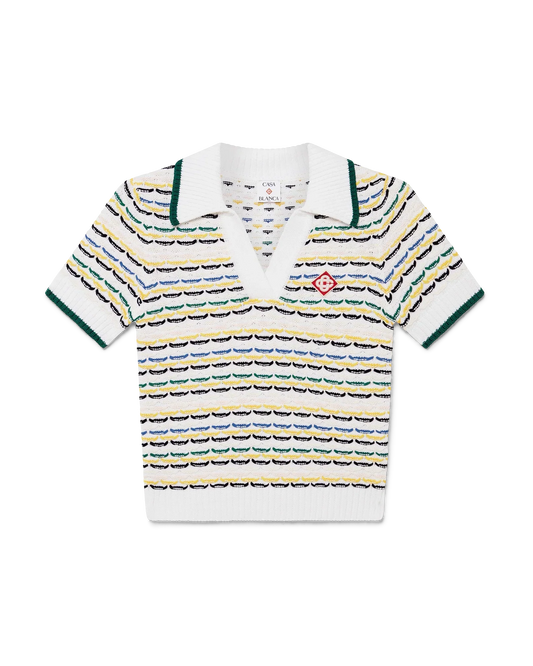Cotton Tuck Stitch Cropped Polo Shirt | Casablanca Paris | Image 1