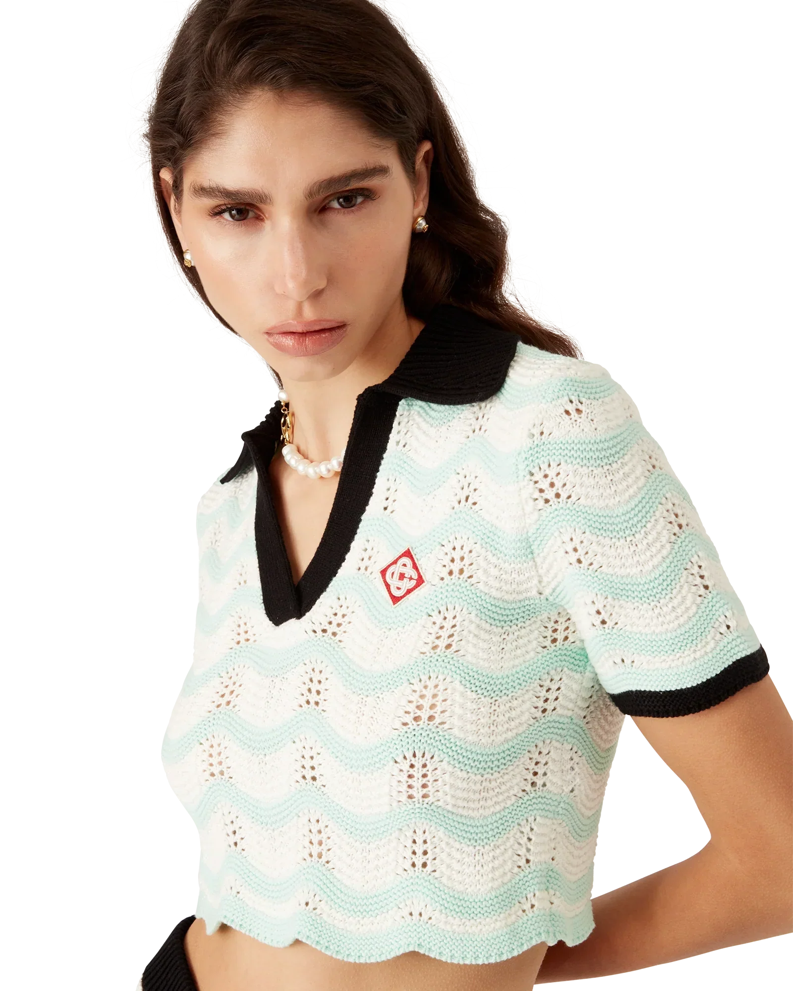 Cotton Wave Crochet Cropped Polo | Casablanca Paris | Image 5