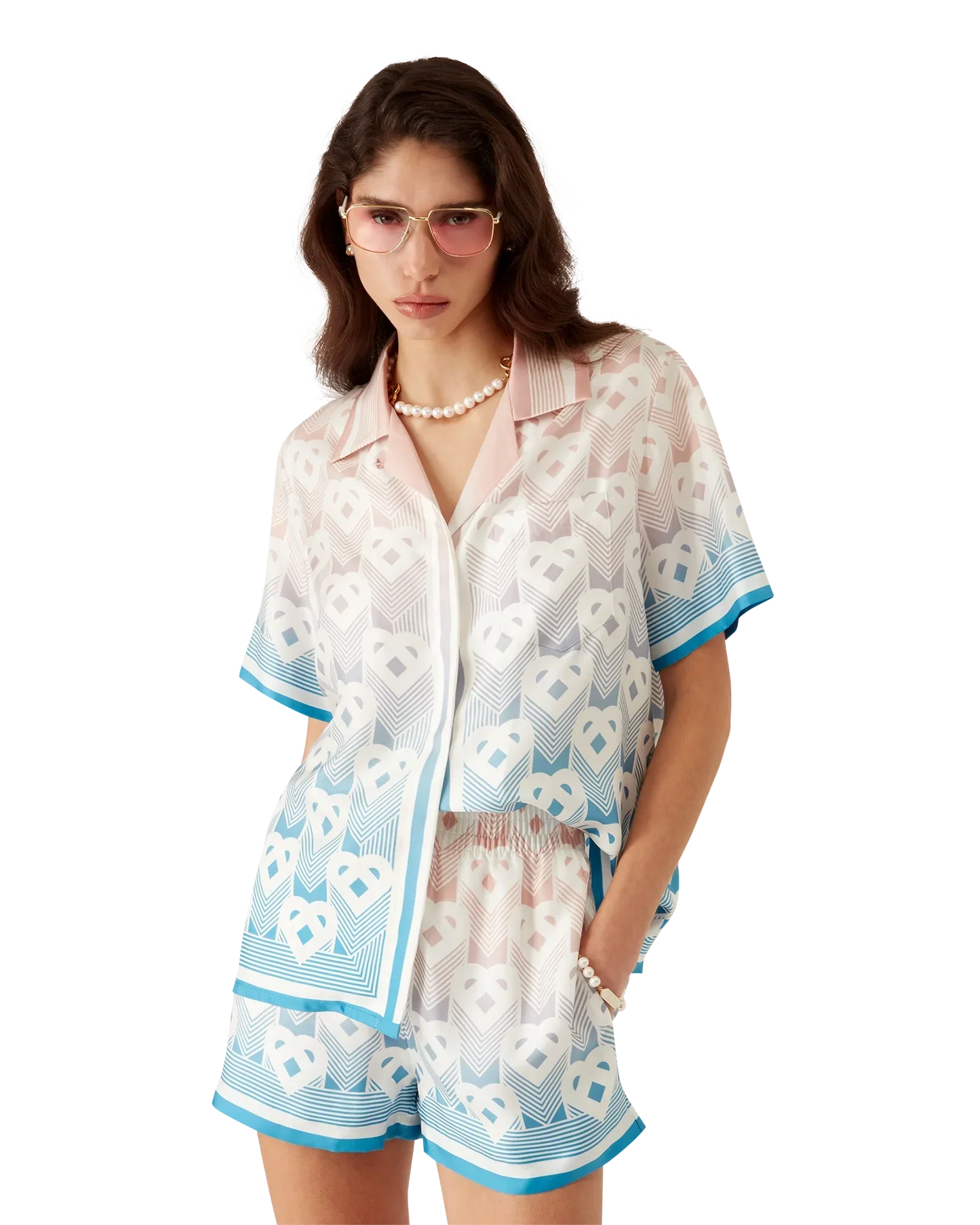 Gradient Heart Monogram Silk Shorts | Casablanca Paris | Image 4