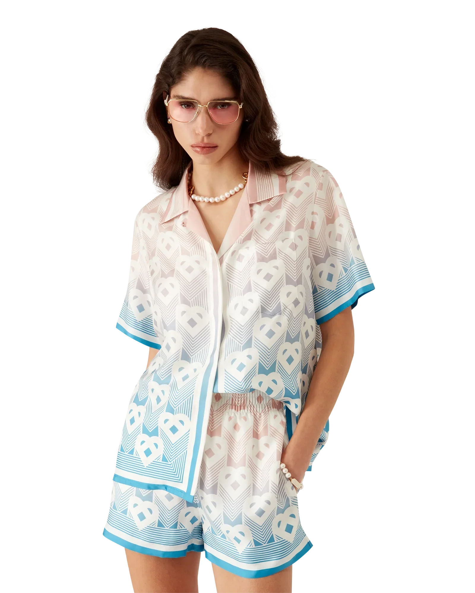 Gradient Heart Monogram Silk Shorts | Casablanca Paris | Image 4