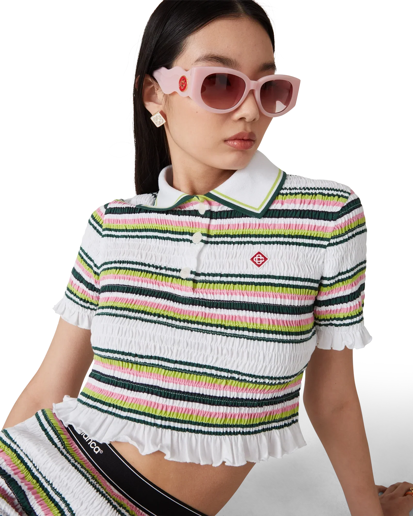 Stripe Cropped Polo Shirt | Casablanca Paris | Image 4