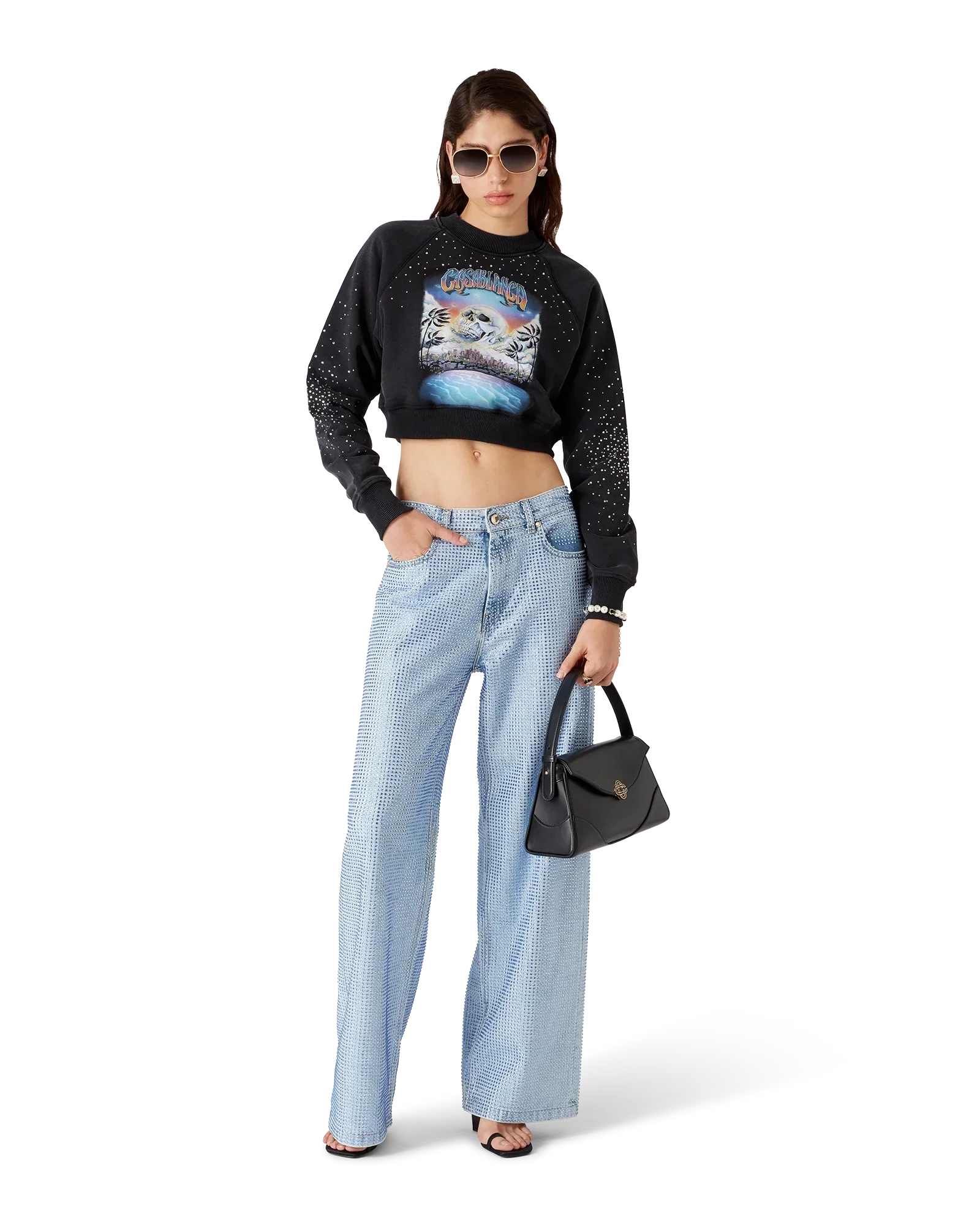 La Prémonition Crystal Embellished Cropped Sweatshirt | Casablanca Paris | Image 2