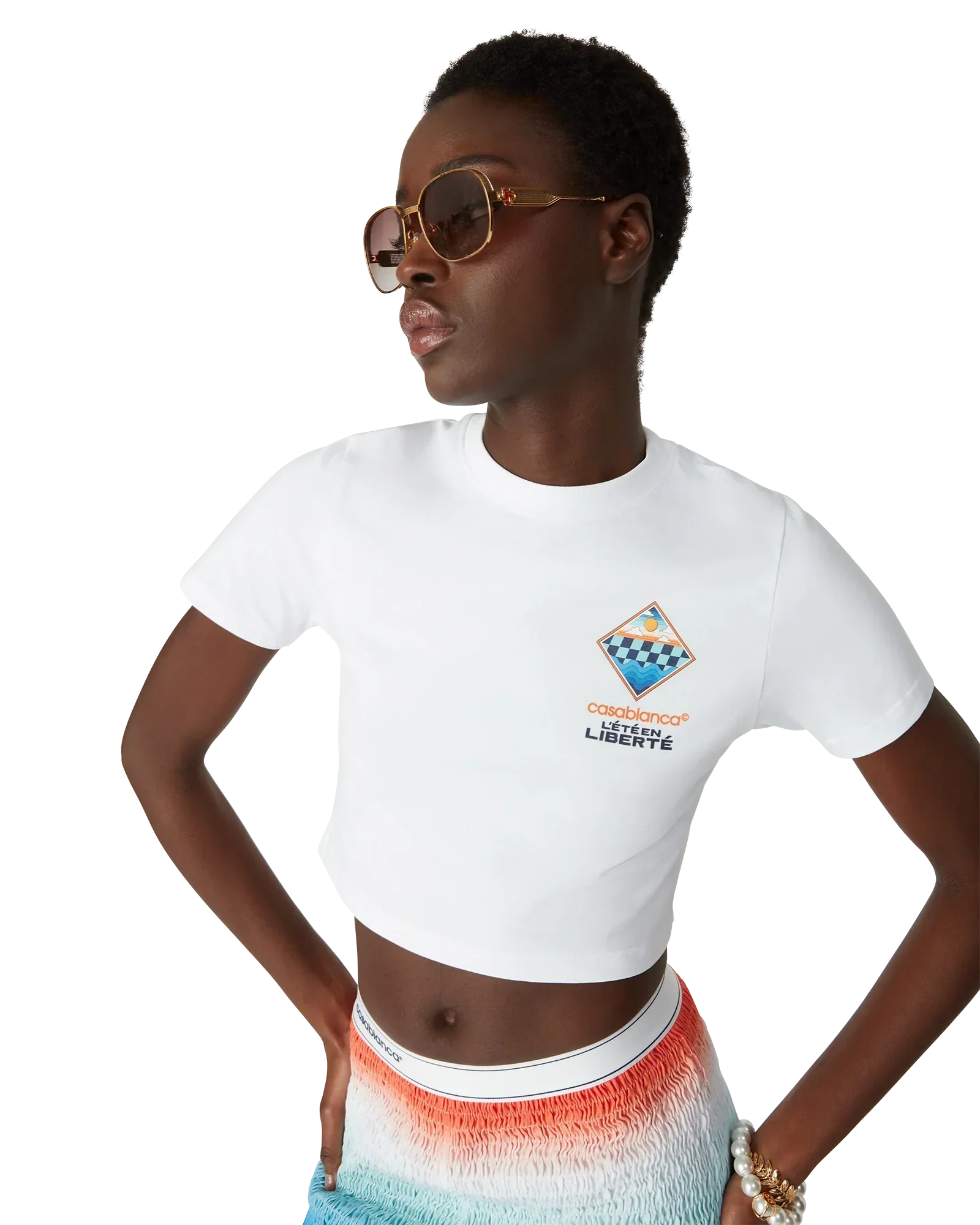 The L'été En Liberté Short Sleeve Cropped T-Shirt | Casablanca Paris | Image 5