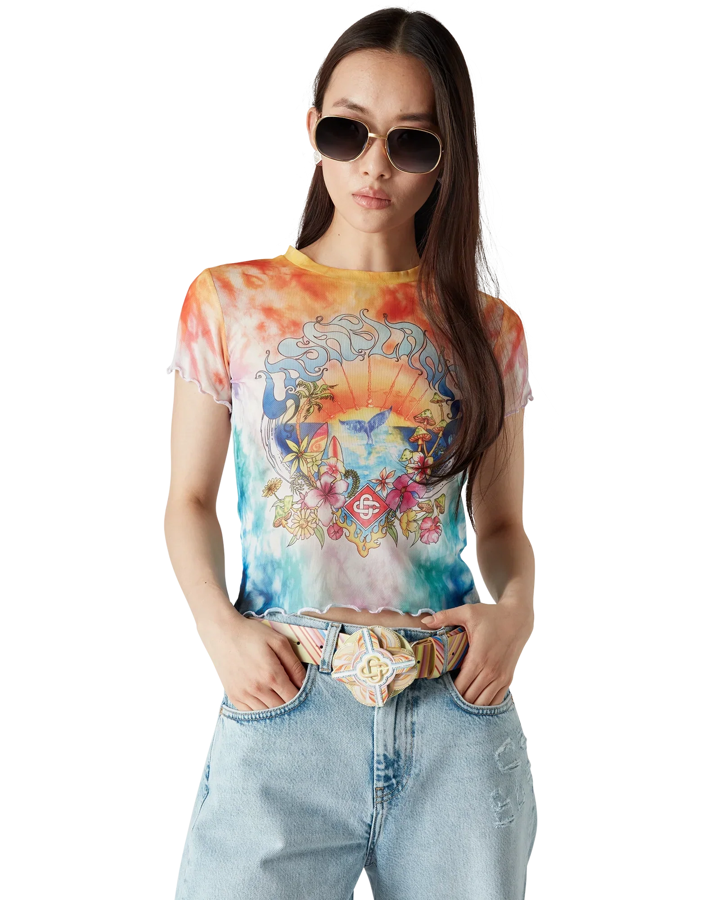 Surf Trip Tie Dye Mesh Short Sleeve T-Shirt | Casablanca Paris | Image 4