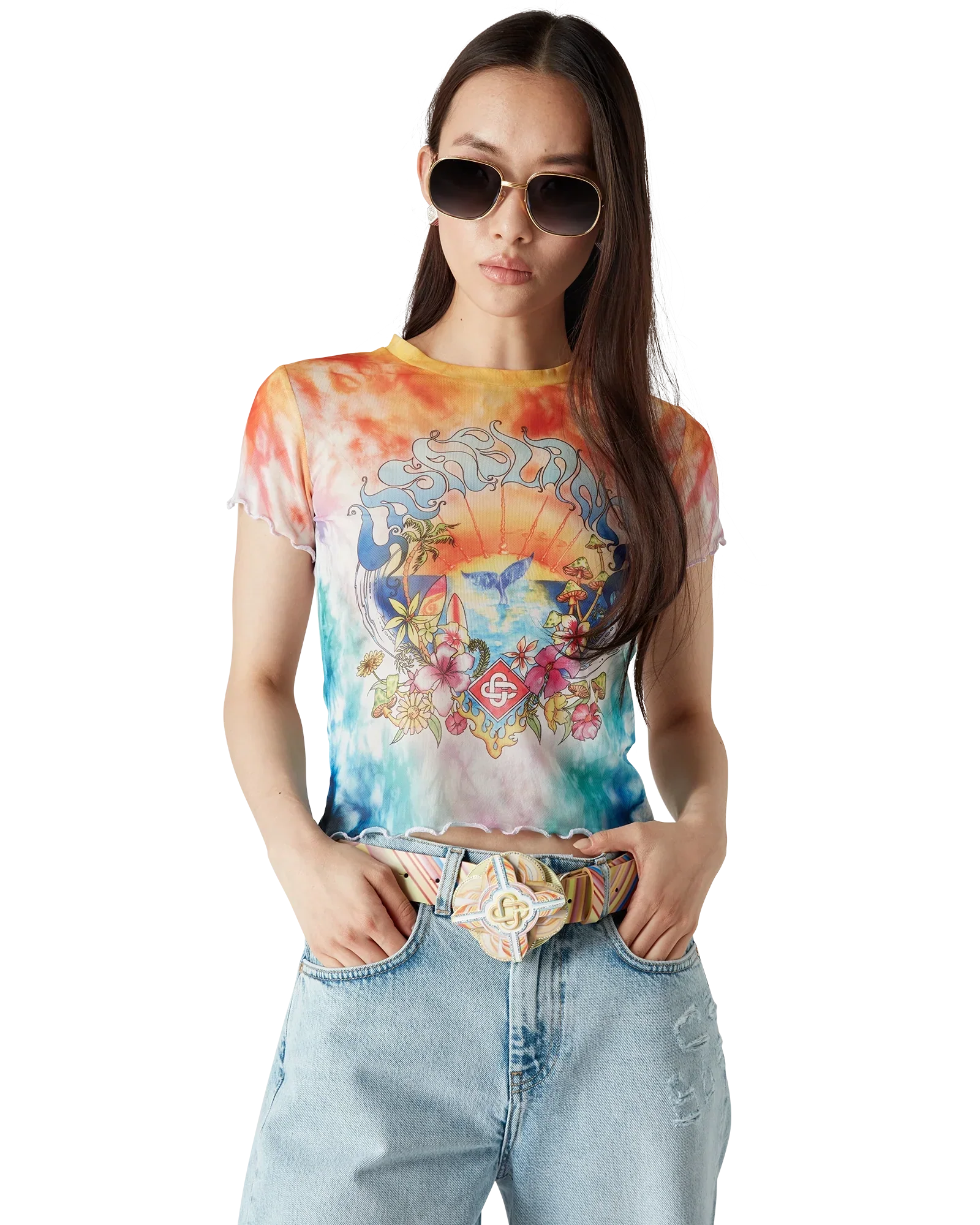 Surf Trip Tie Dye Mesh Short Sleeve T-Shirt | Casablanca Paris | Image 4