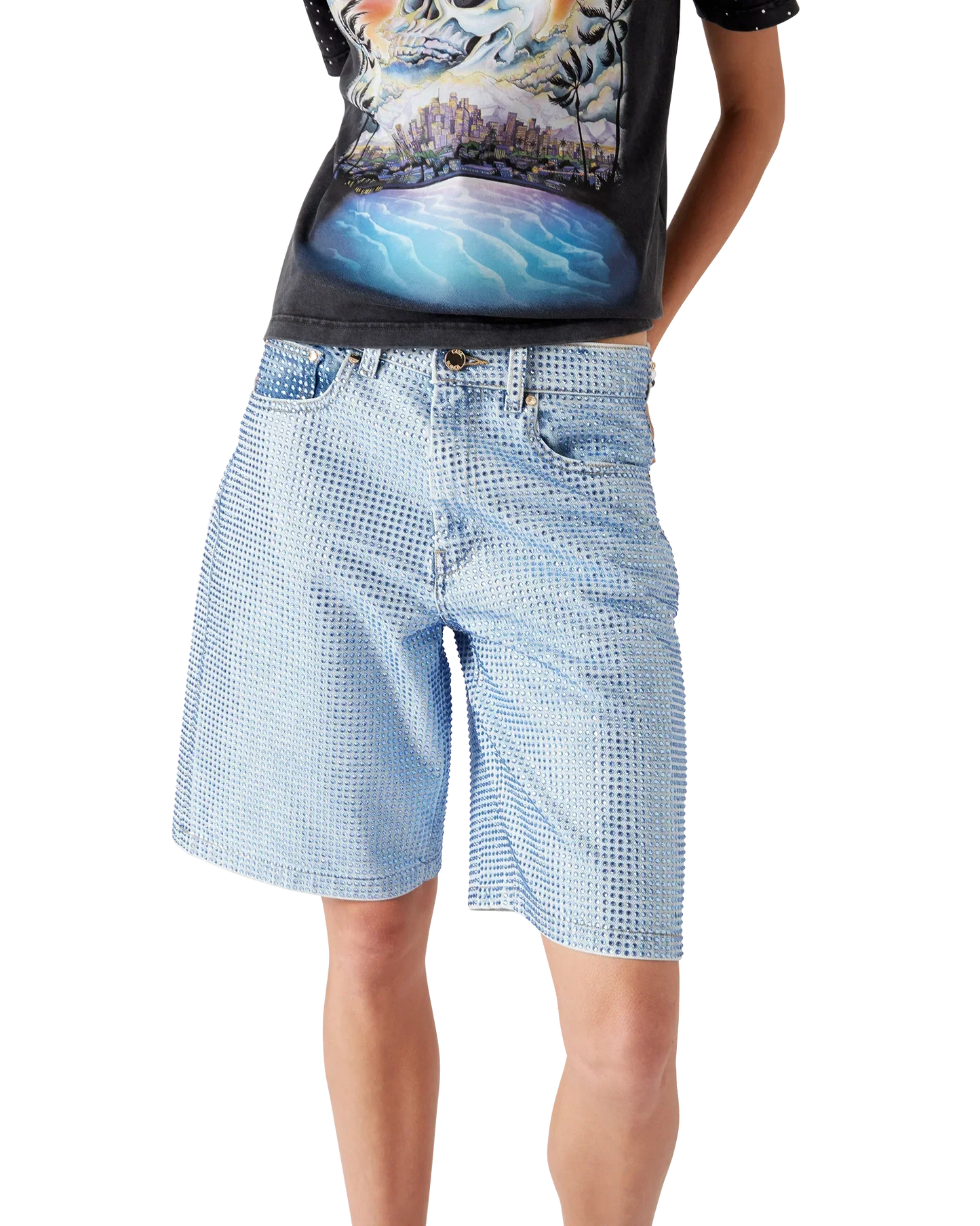 Crystal Embellished Denim Shorts | Casablanca Paris | Image 4