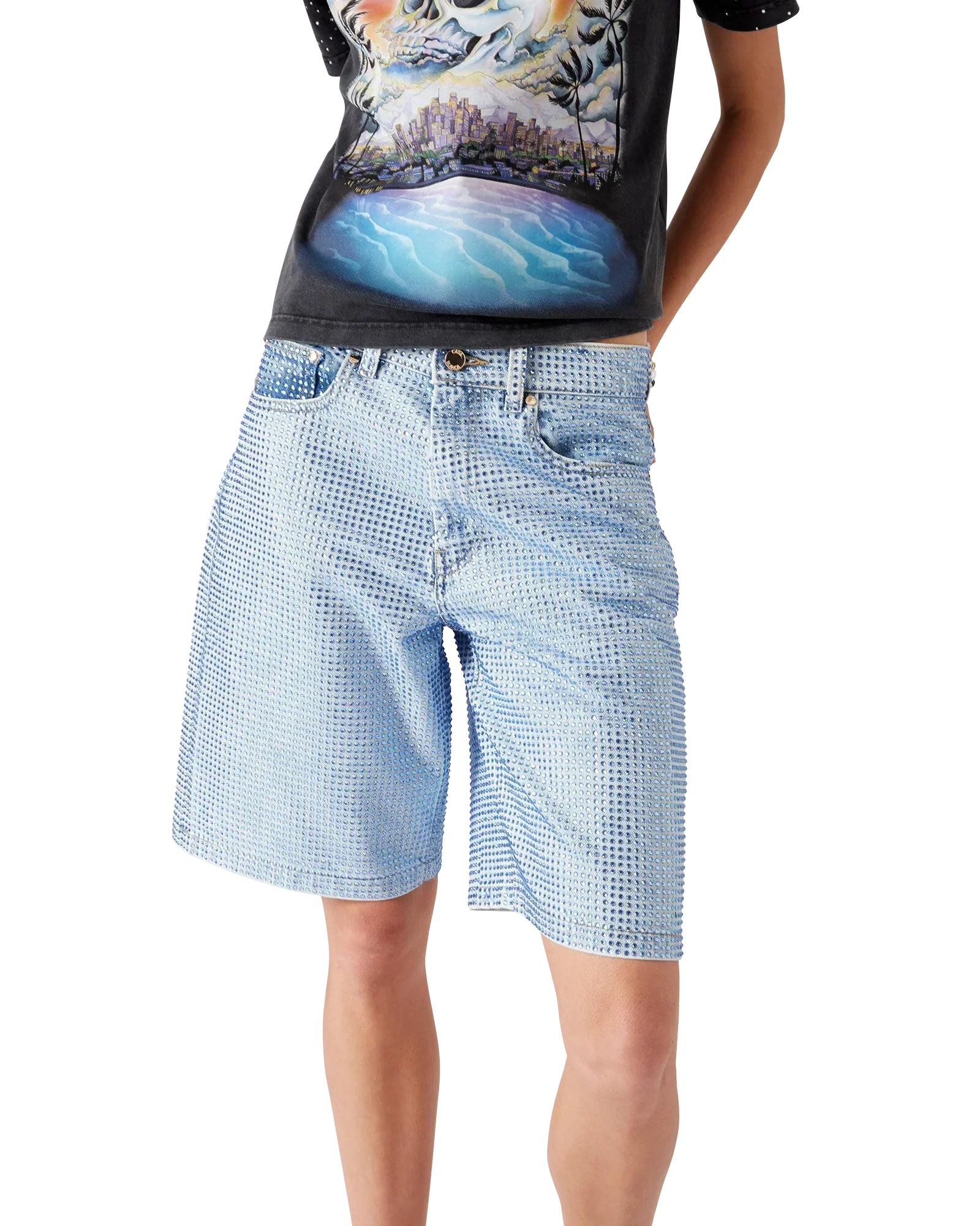 Crystal Embellished Denim Shorts | Casablanca Paris | Image 4
