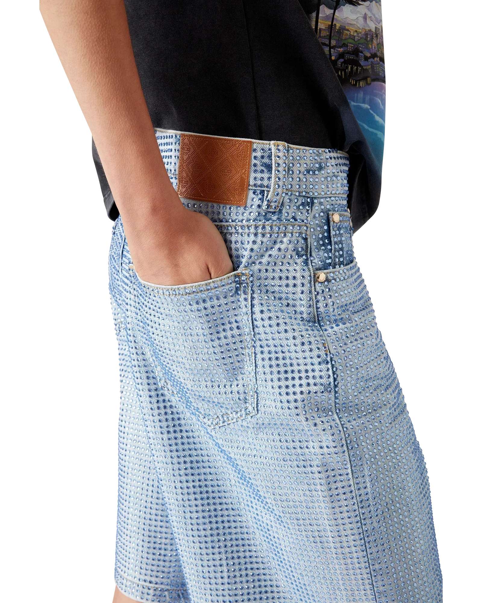 Crystal Embellished Denim Shorts | Casablanca Paris | Image 5